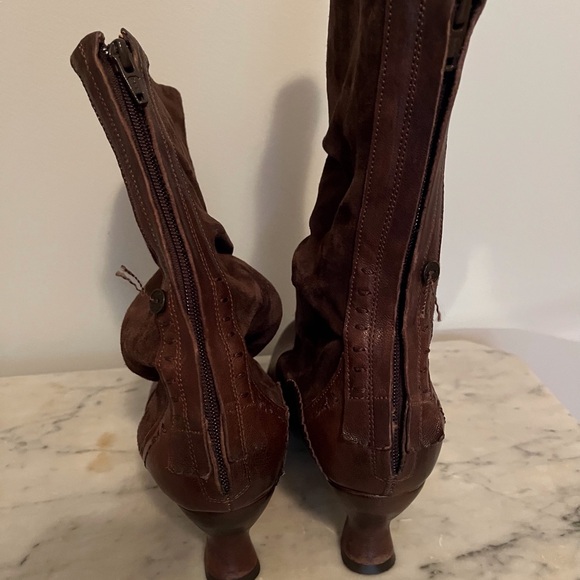 Gold Button Leather and Suede Boots - Picture 5 of 9